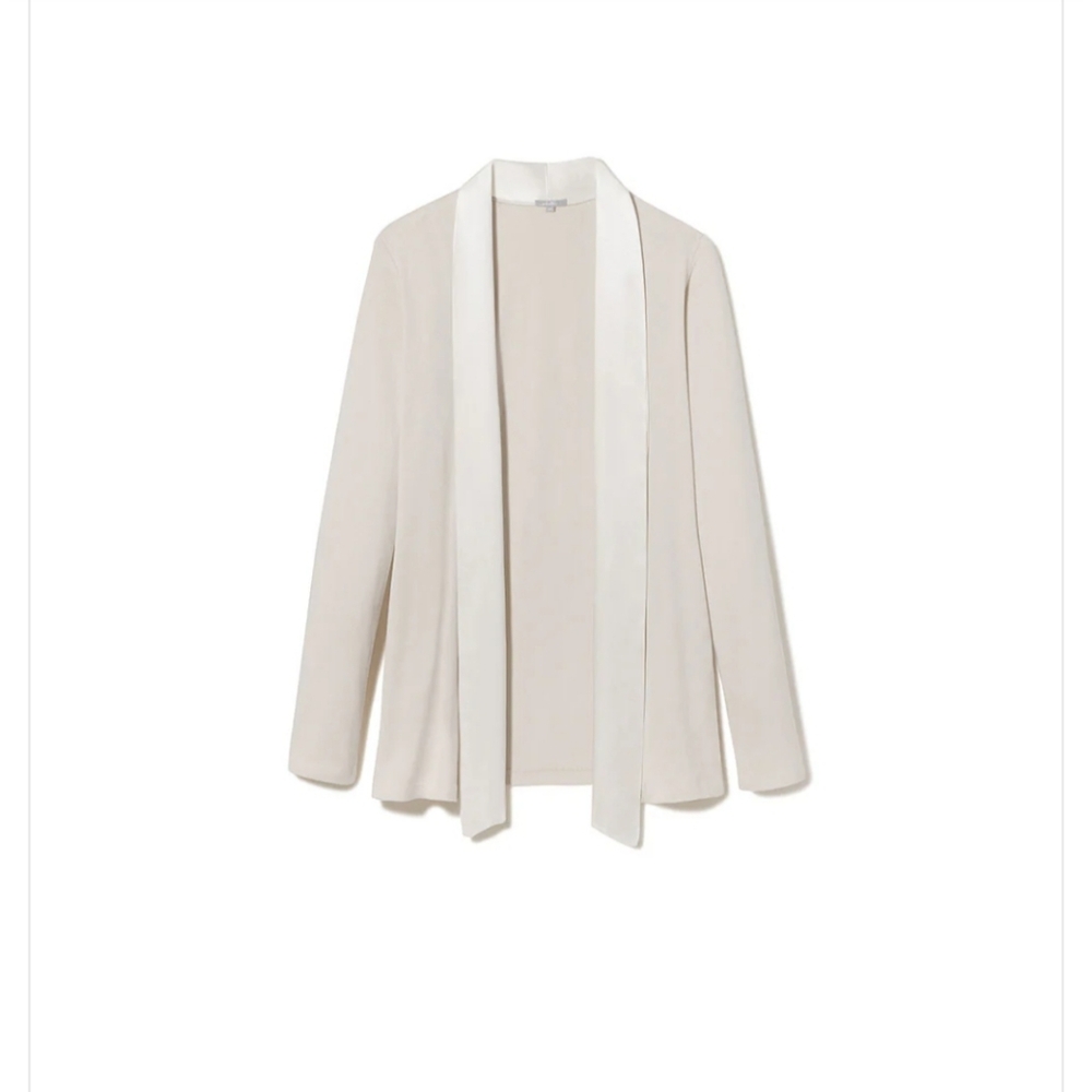 PJ Harlow Shelby Rib Knit Cardigan With Satin Trim, Size Large